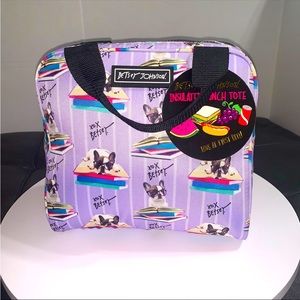 Betsey Johnson Insulated Lunch Tote with French Bull Dogs Wearing Glasses (New)